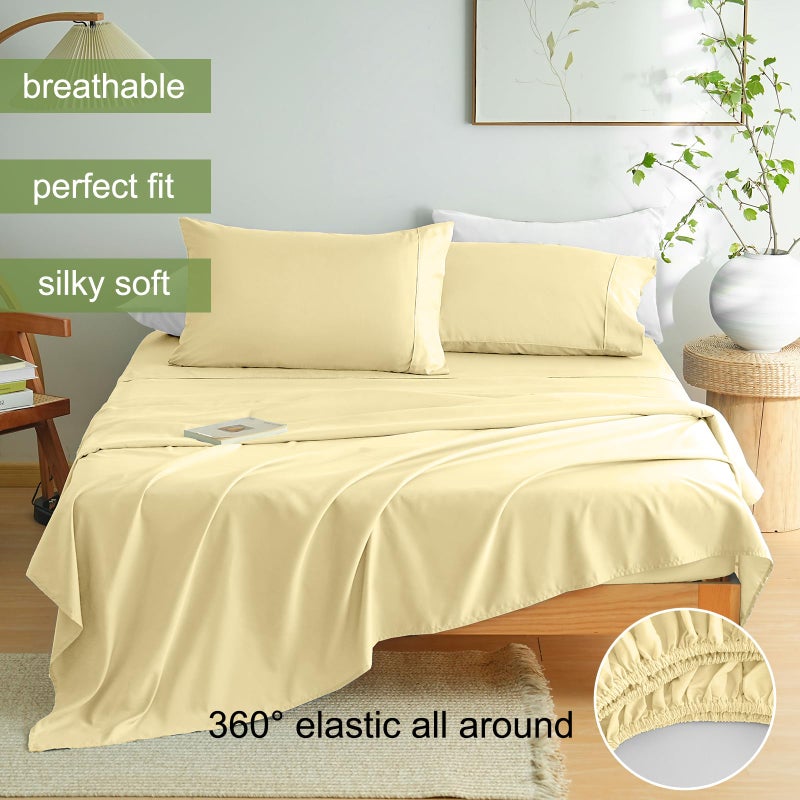 Mohap Bed Sheet Set 4 Pieces Double Brushed Microfiber 1800 - Breathable All Season Luxury Soft Bedding - Full Yellow - Image 2